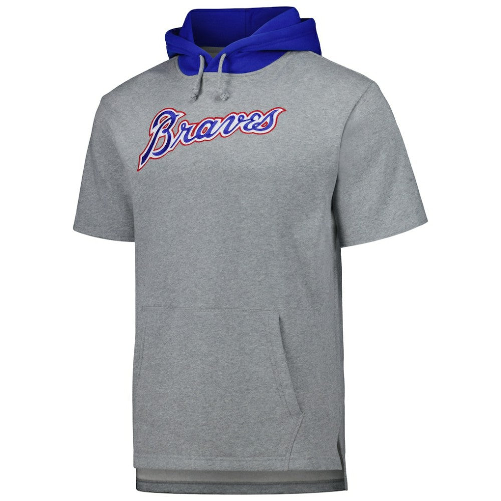 Atlanta Braves Postgame Short Sleeve Pullover Hoodie - Heather Gray | Mitchell & Ness
