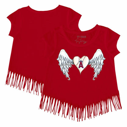 Los Angeles Angels Tiny Turnip Girls Youth Angel Wings Fringe T-Shirt - Red