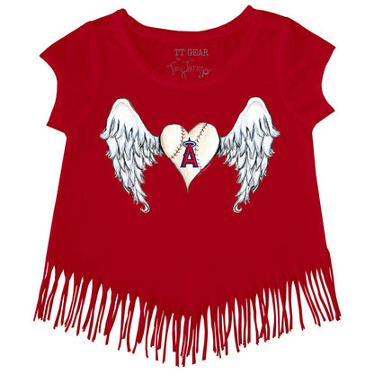Los Angeles Angels Tiny Turnip Girls Youth Angel Wings Fringe T-Shirt - Red