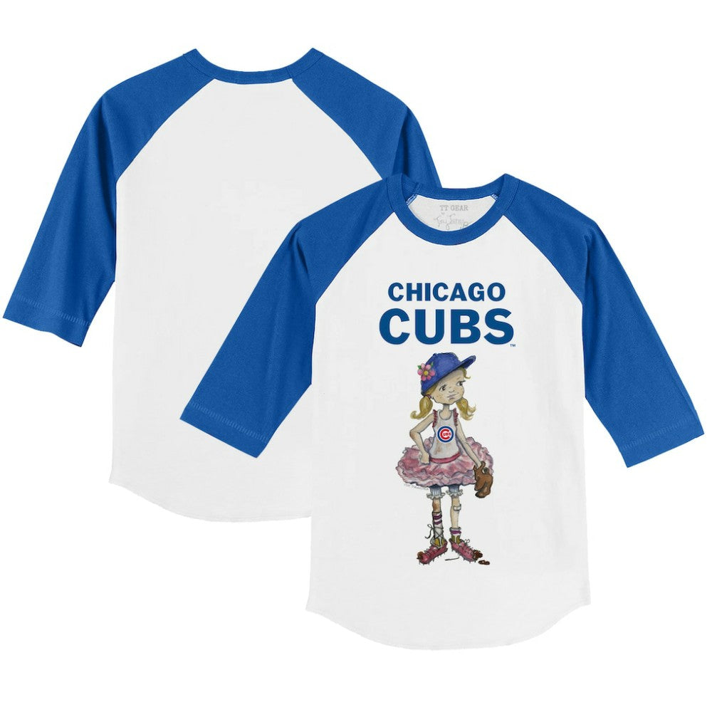 Chicago Cubs Tiny Turnip Youth Babes 3/4-Sleeve Raglan T-Shirt - White/Royal