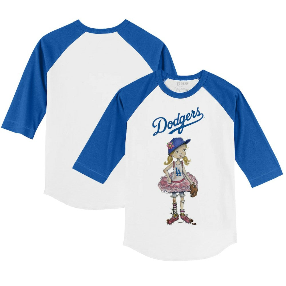 Los Angeles Dodgers Tiny Turnip Youth Babes 3/4-Sleeve Raglan T-Shirt - White/Royal