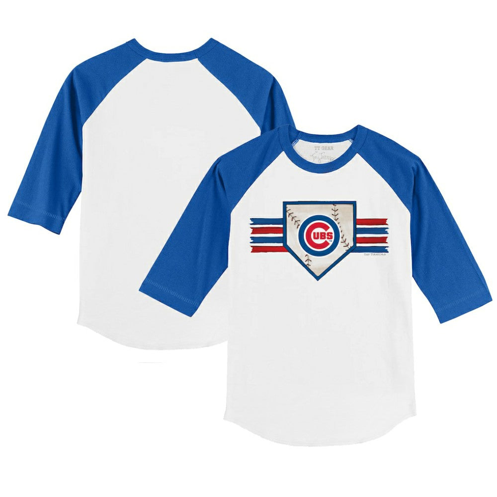 Chicago Cubs Tiny Turnip Youth Base Stripe 3/4-Sleeve Raglan T-Shirt - White/Royal
