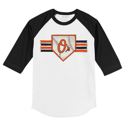 Baltimore Orioles Tiny Turnip Youth Base Stripe 3/4-Sleeve Raglan T-Shirt - White/Black
