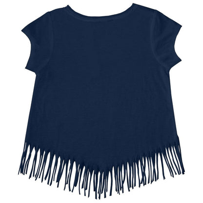 Cleveland Guardians Tiny Turnip Girls Youth Baseball Bow Fringe T-Shirt - Navy