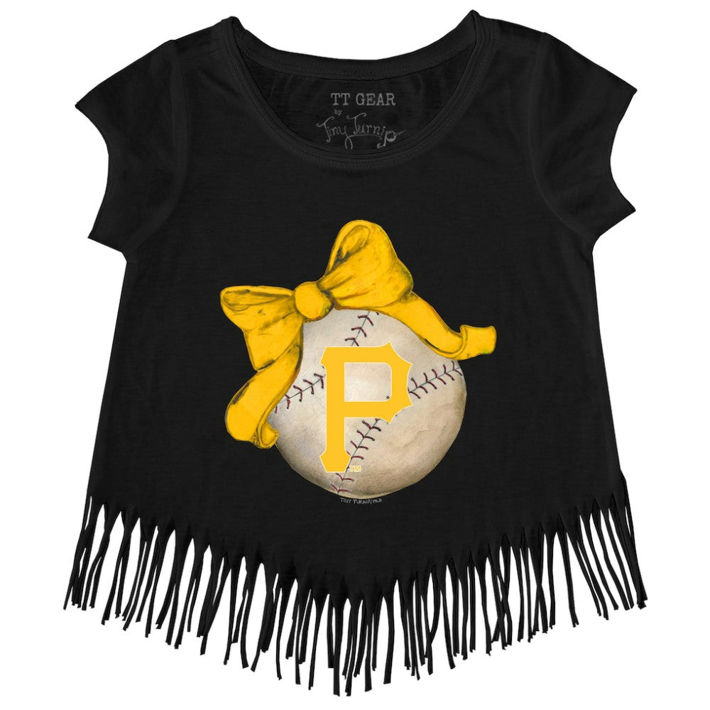 Pittsburgh Pirates Tiny Turnip Girls Youth Baseball Bow Fringe T-Shirt - Black