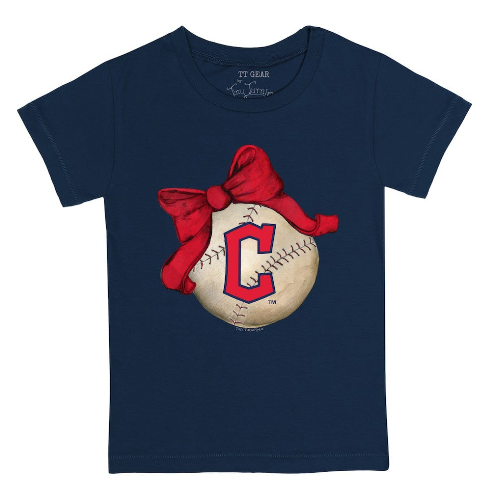 Cleveland Guardians Tiny Turnip Youth Baseball Bow T-Shirt - Navy