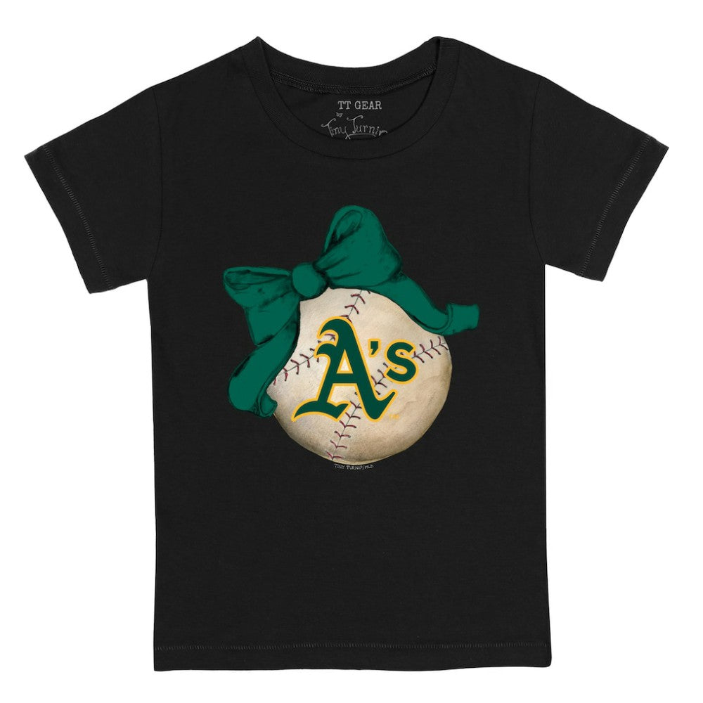 Athletics Tiny Turnip Youth Baseball Bow T-Shirt - Black