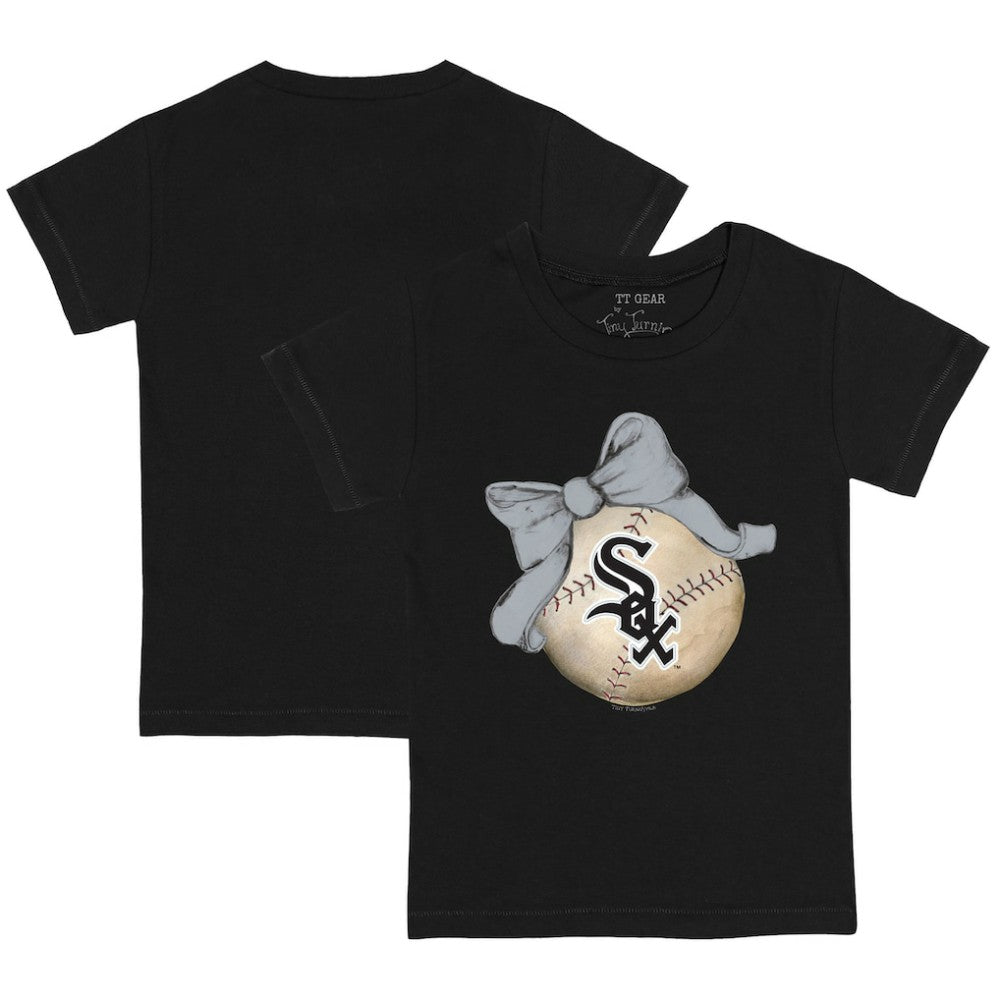 Chicago White Sox Tiny Turnip Youth Baseball Bow T-Shirt - Black