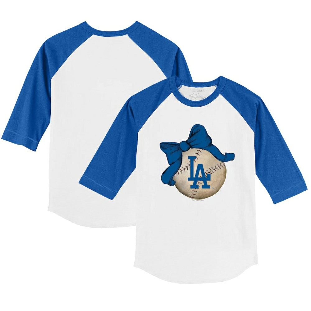 Los Angeles Dodgers Tiny Turnip Youth Baseball Bow 3/4-Sleeve Raglan T-Shirt - White/Royal