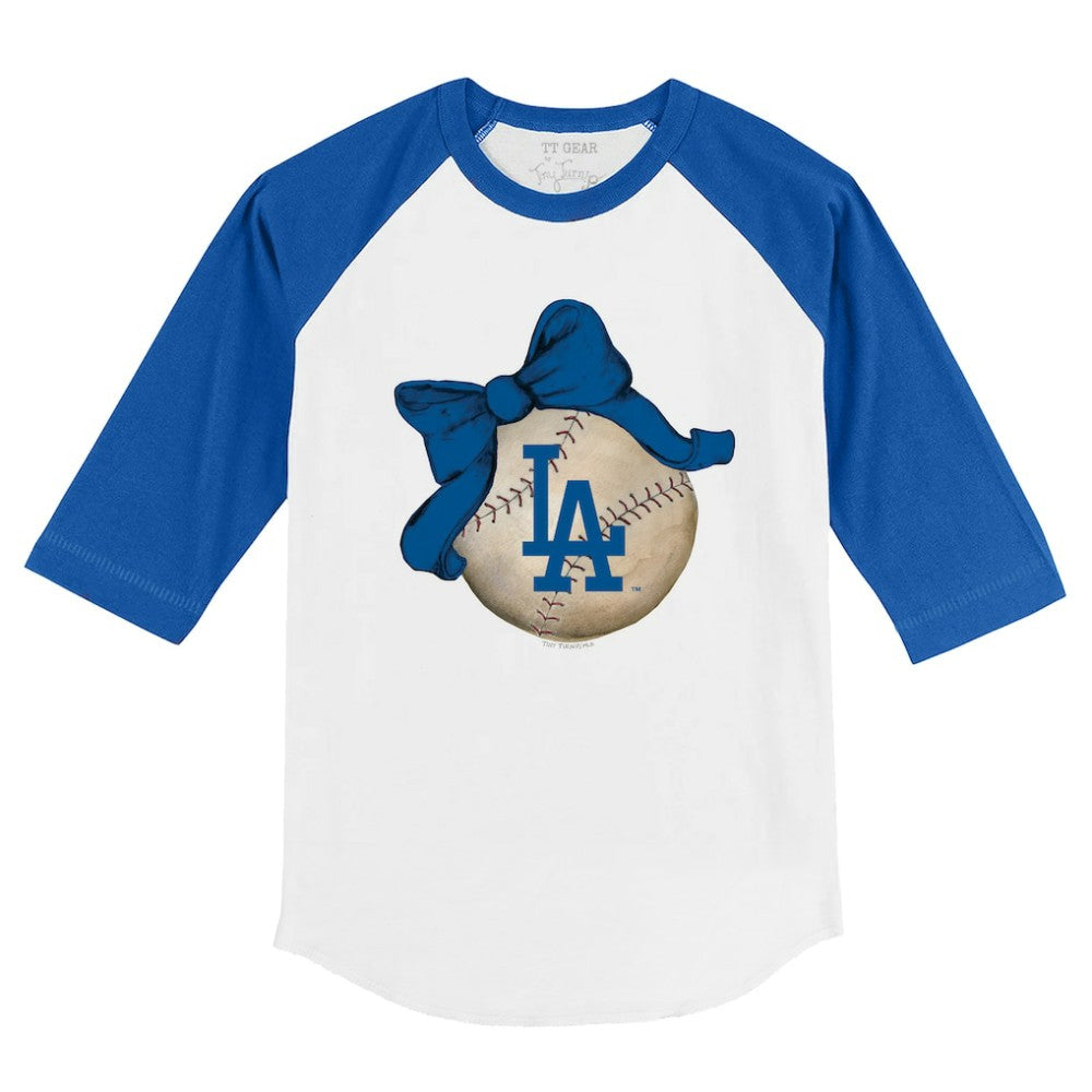 Los Angeles Dodgers Tiny Turnip Youth Baseball Bow 3/4-Sleeve Raglan T-Shirt - White/Royal
