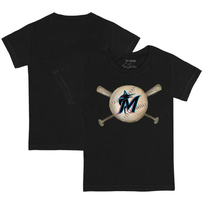 Miami Marlins Tiny Turnip Youth Baseball Cross Bats T-Shirt - Black