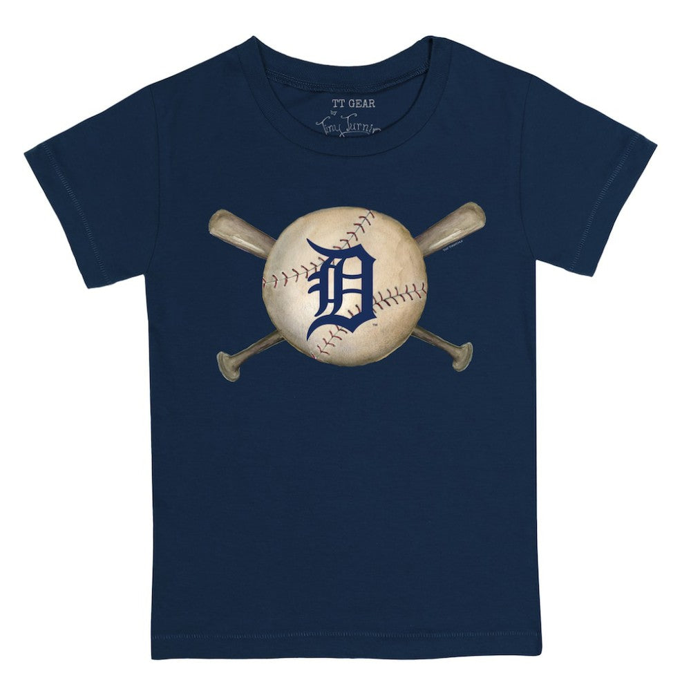 Detroit Tigers Tiny Turnip Youth Baseball Cross Bats T-Shirt - Navy