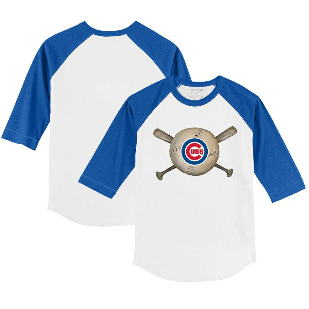 Chicago Cubs Tiny Turnip Youth Baseball Cross Bats 3/4-Sleeve Raglan T-Shirt - White/Royal