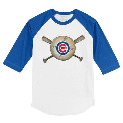 Chicago Cubs Tiny Turnip Youth Baseball Cross Bats 3/4-Sleeve Raglan T-Shirt - White/Royal