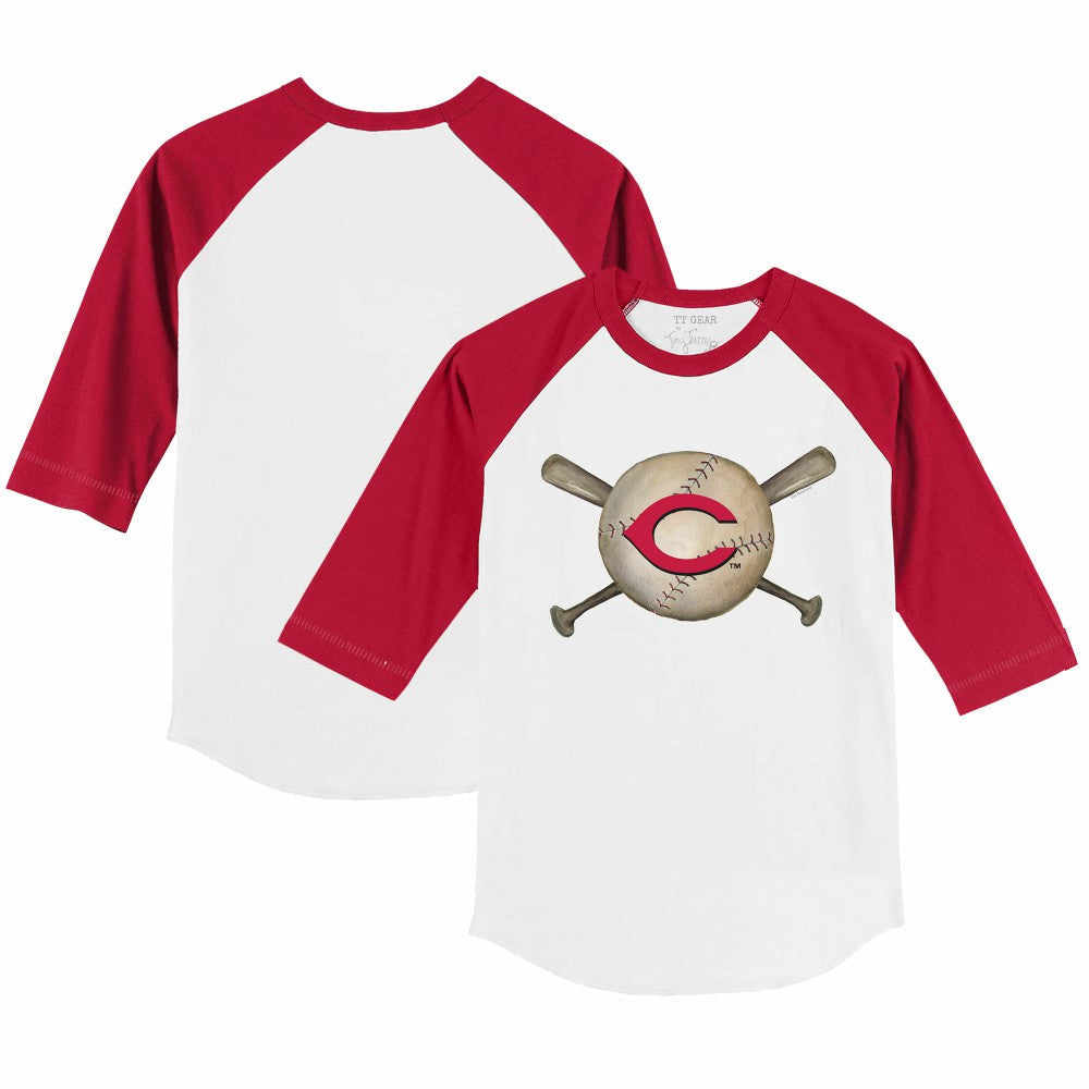 Cincinnati Reds Tiny Turnip Youth Baseball Cross Bats 3/4-Sleeve Raglan T-Shirt - White/Red