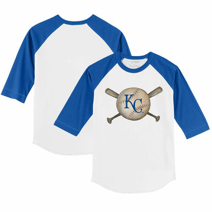 Kansas City Royals Tiny Turnip Youth Baseball Cross Bats 3/4-Sleeve Raglan T-Shirt - White/Royal