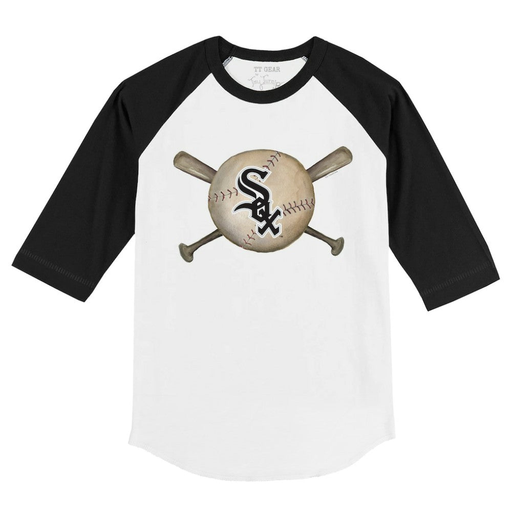 Chicago White Sox Tiny Turnip Youth Baseball Cross Bats 3/4-Sleeve Raglan T-Shirt - White/Black
