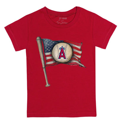 Los Angeles Angels Tiny Turnip Youth Baseball Flag T-Shirt - Red