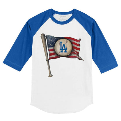 Los Angeles Dodgers Tiny Turnip Youth Baseball Flag 3/4-Sleeve Raglan T-Shirt - White/Royal
