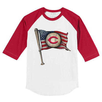 Cincinnati Reds Tiny Turnip Youth Baseball Flag 3/4-Sleeve Raglan T-Shirt - White/Red