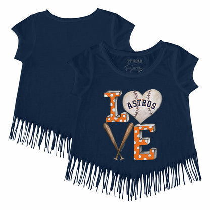 Houston Astros Tiny Turnip Girls Youth Baseball Love Fringe T-Shirt - Navy