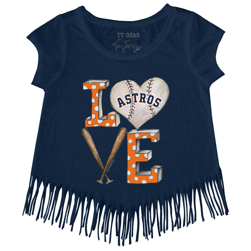 Houston Astros Tiny Turnip Girls Youth Baseball Love Fringe T-Shirt - Navy