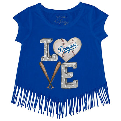 Los Angeles Dodgers Tiny Turnip Girls Youth Baseball Love Fringe T-Shirt - Royal