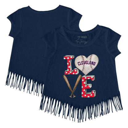 Cleveland Guardians Tiny Turnip Girls Youth Baseball Love Fringe T-Shirt - Navy
