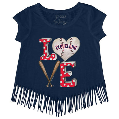 Cleveland Guardians Tiny Turnip Girls Youth Baseball Love Fringe T-Shirt - Navy