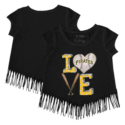 Pittsburgh Pirates Tiny Turnip Girls Youth Baseball Love Fringe T-Shirt - Black