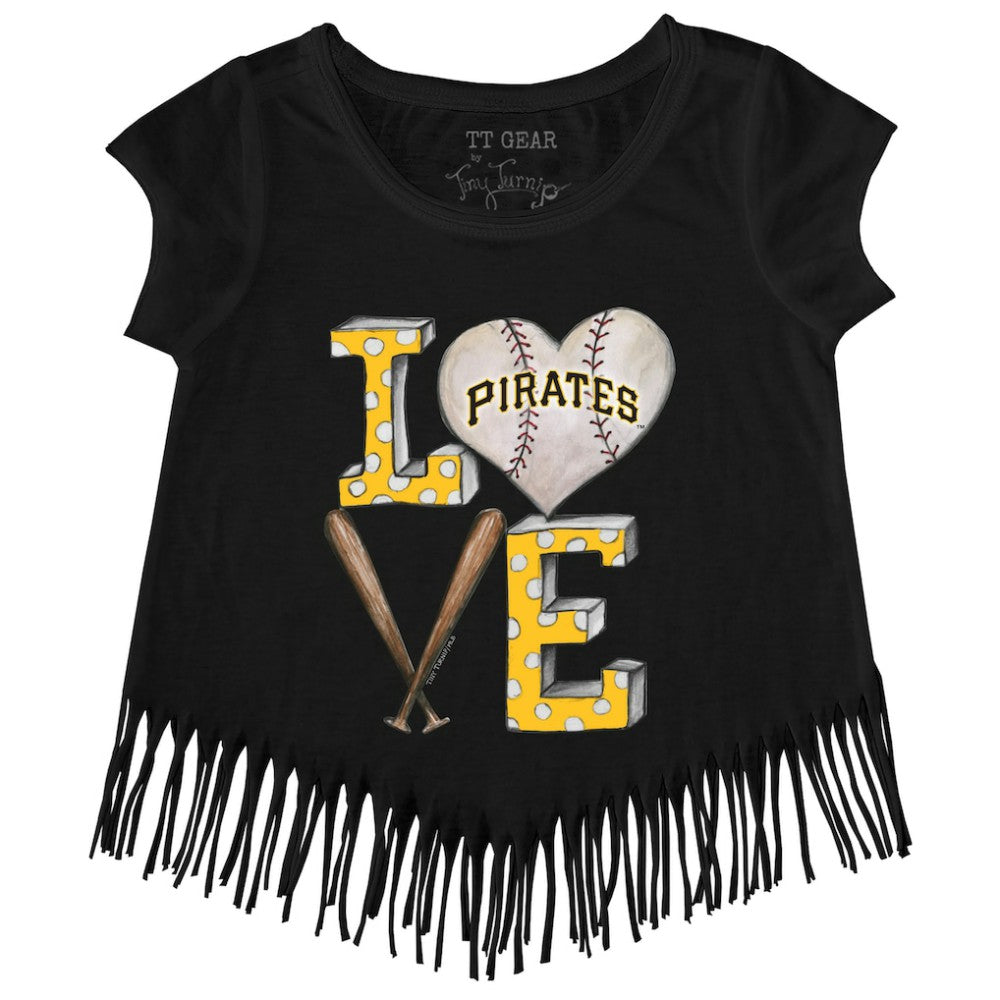 Pittsburgh Pirates Tiny Turnip Girls Youth Baseball Love Fringe T-Shirt - Black