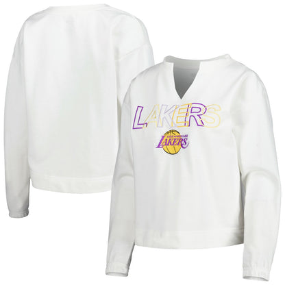 Los Angeles Lakers Concepts Sport Women's Sunray Notch Neck Long Sleeve Top - White cheap