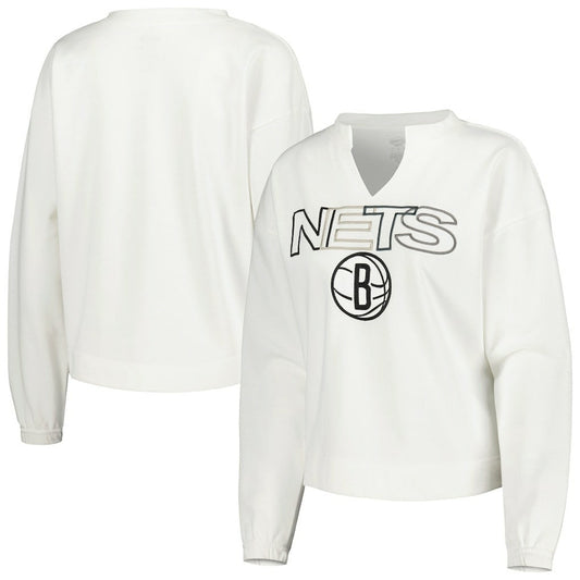 Brooklyn Nets Concepts Sport Women's Sunray Notch Neck Long Sleeve Top - White discount