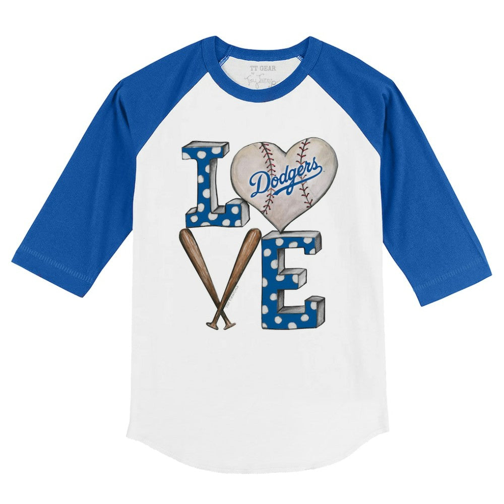 Los Angeles Dodgers Tiny Turnip Youth Baseball Love 3/4-Sleeve Raglan T-Shirt - White/Royal
