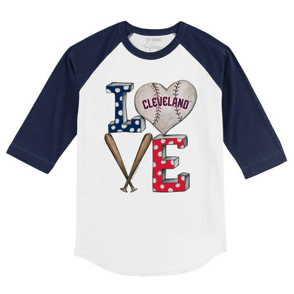Cleveland Guardians Tiny Turnip Youth Baseball Love 3/4-Sleeve Raglan T-Shirt - White/Navy