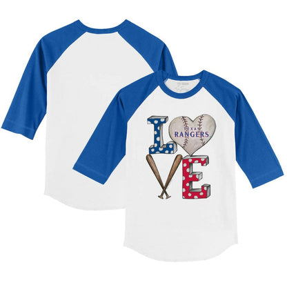 Texas Rangers Tiny Turnip Youth Baseball Love 3/4-Sleeve Raglan T-Shirt - White/Royal