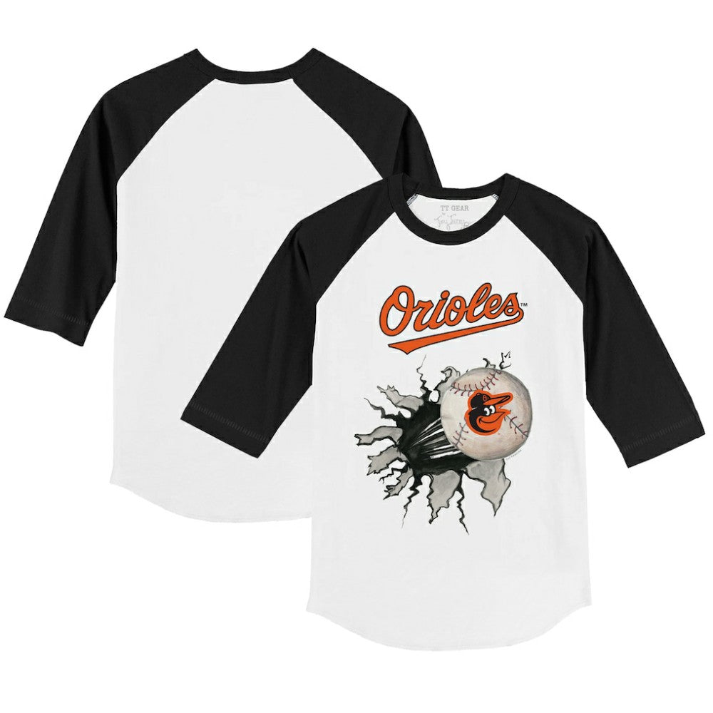 Baltimore Orioles Tiny Turnip Youth Baseball Tear 3/4-Sleeve Raglan T-Shirt - White/Black