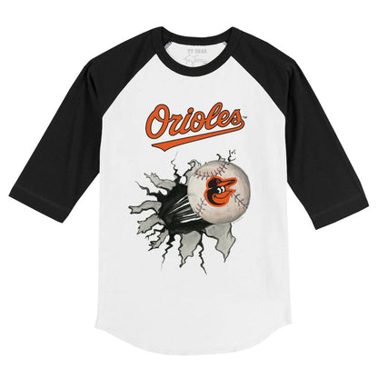 Baltimore Orioles Tiny Turnip Youth Baseball Tear 3/4-Sleeve Raglan T-Shirt - White/Black