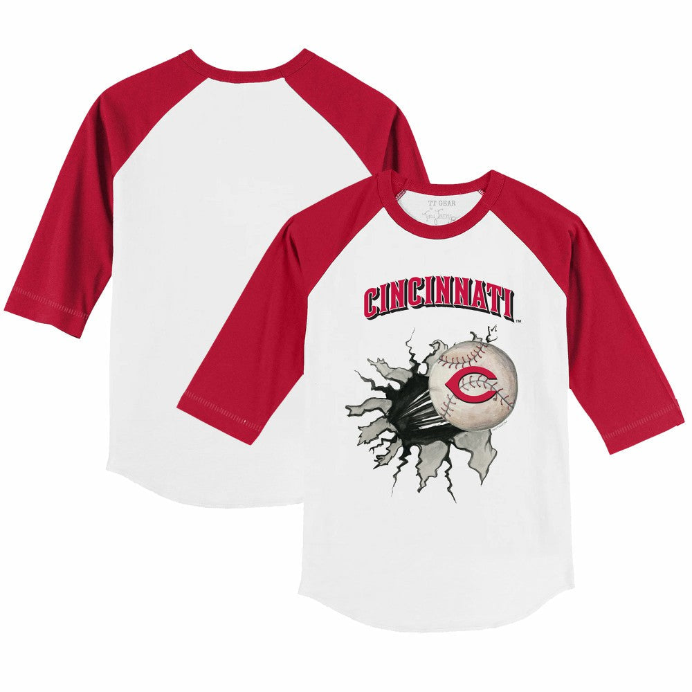 Cincinnati Reds Tiny Turnip Youth Baseball Tear 3/4-Sleeve Raglan T-Shirt - White/Red
