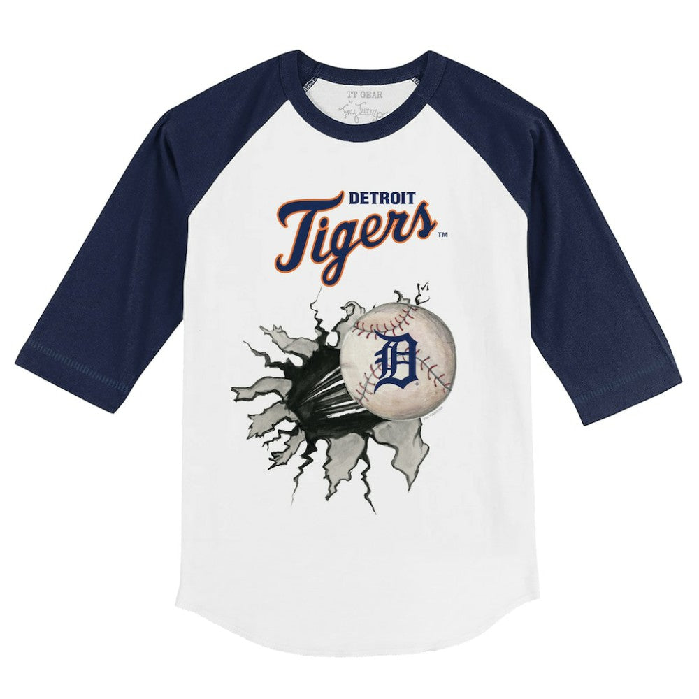 Detroit Tigers Tiny Turnip Youth Baseball Tear 3/4-Sleeve Raglan T-Shirt - White/Navy