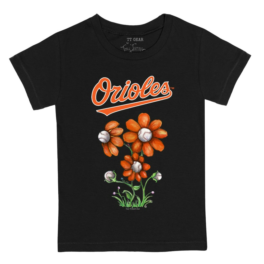 Baltimore Orioles Tiny Turnip Youth Blooming Baseballs T-Shirt - Black