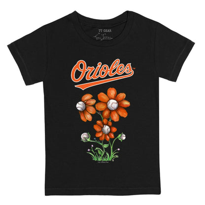 Baltimore Orioles Tiny Turnip Youth Blooming Baseballs T-Shirt - Black