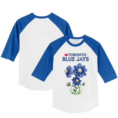 Toronto Blue Jays Tiny Turnip Youth Blooming Baseballs 3/4-Sleeve Raglan T-Shirt - White/Royal