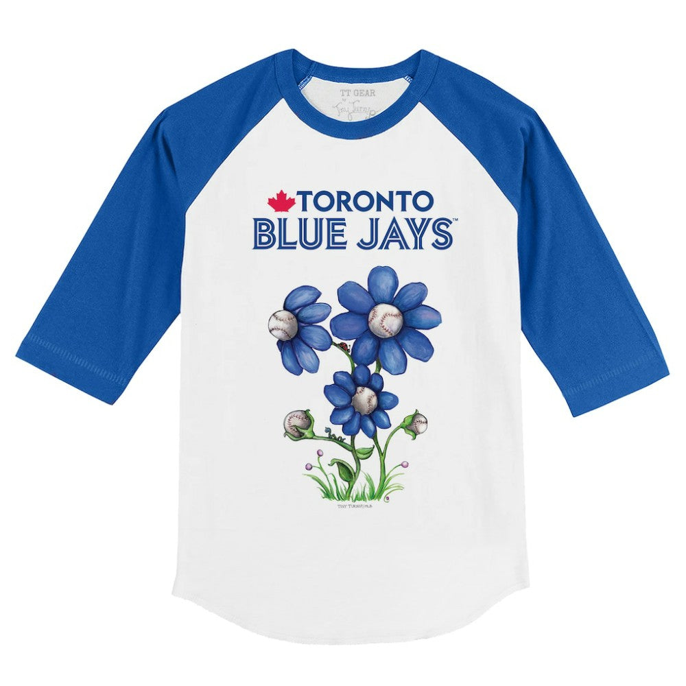 Toronto Blue Jays Tiny Turnip Youth Blooming Baseballs 3/4-Sleeve Raglan T-Shirt - White/Royal