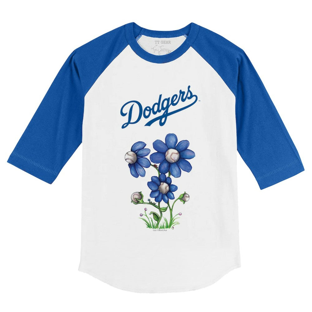 Los Angeles Dodgers Tiny Turnip Youth Blooming Baseballs 3/4-Sleeve Raglan T-Shirt - White/Royal