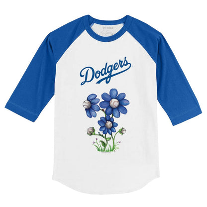 Los Angeles Dodgers Tiny Turnip Youth Blooming Baseballs 3/4-Sleeve Raglan T-Shirt - White/Royal