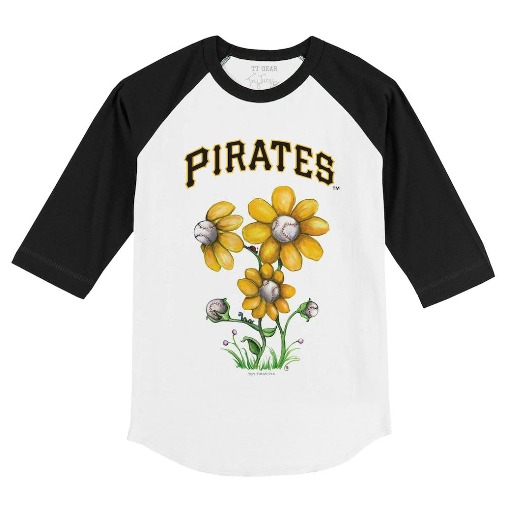 Pittsburgh Pirates Tiny Turnip Youth Blooming Baseballs 3/4-Sleeve Raglan T-Shirt - White/Black