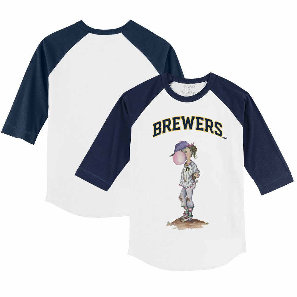 Milwaukee Brewers Tiny Turnip Youth Bubbles 3/4-Sleeve Raglan T-Shirt - White/Navy