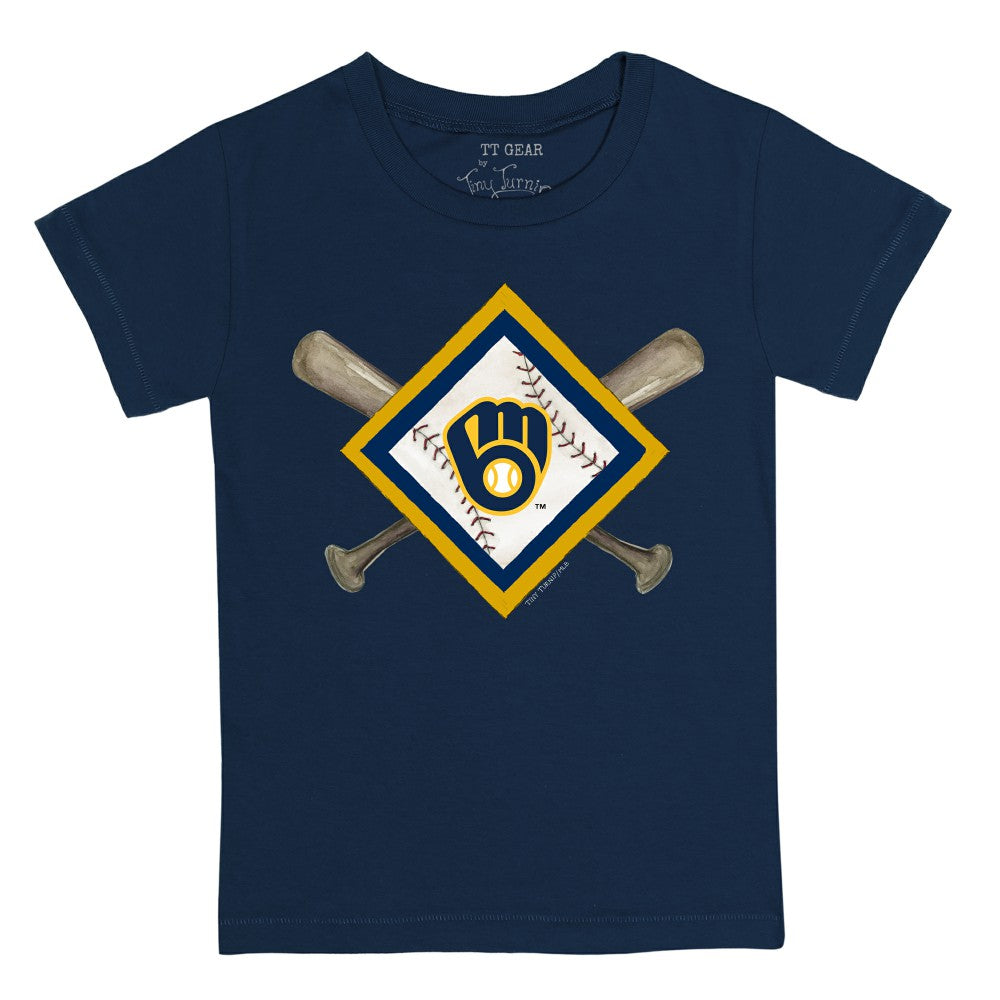 Milwaukee Brewers Tiny Turnip Youth Diamond Cross Bats T-Shirt - Navy