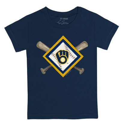 Milwaukee Brewers Tiny Turnip Youth Diamond Cross Bats T-Shirt - Navy